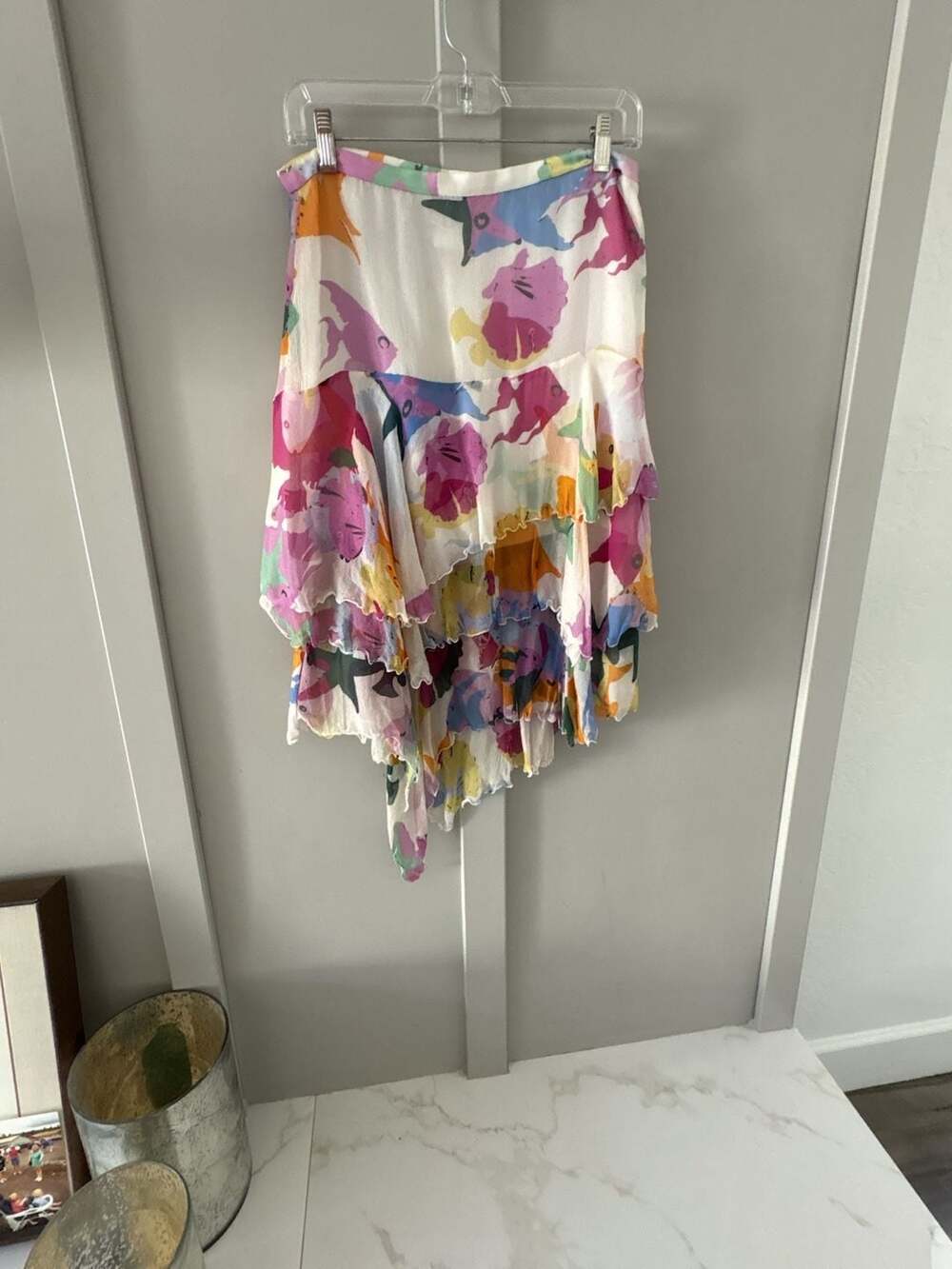 New with Tags Neiman Marcus Silk Chiffon Aquatic Print Skirt Size 10